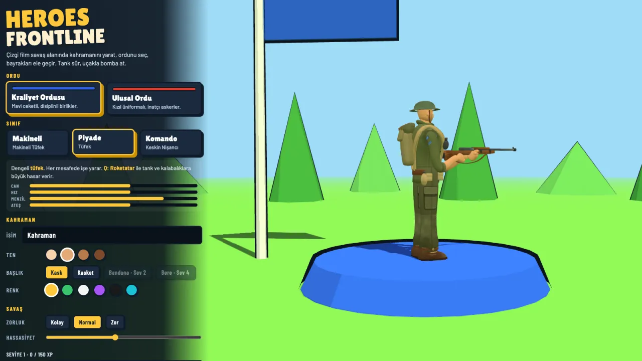 Hero creation menu: army, class and looks
