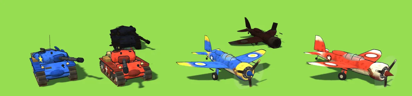 Tanks and planes of both armies